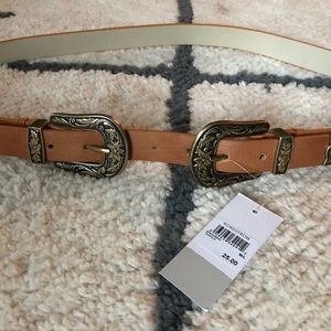 NWT Brown Double Buckle Belt with Gold Accents